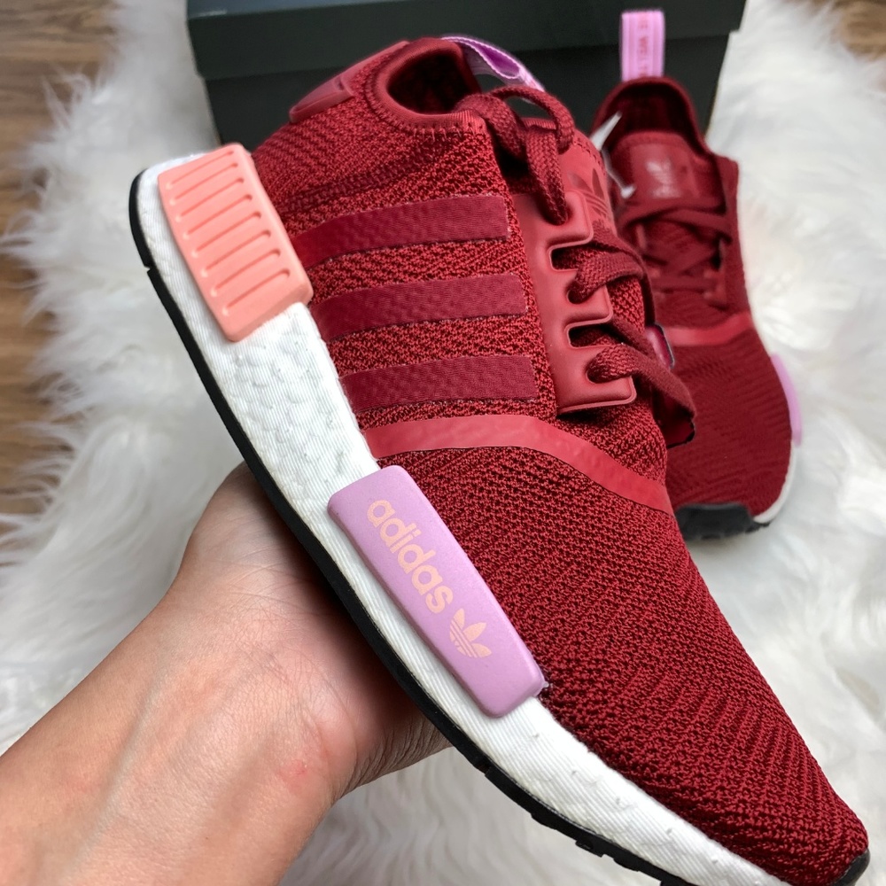 New Adidas NMD R1 Collegiate Burgundy Sneakers - Picture 2 of 8